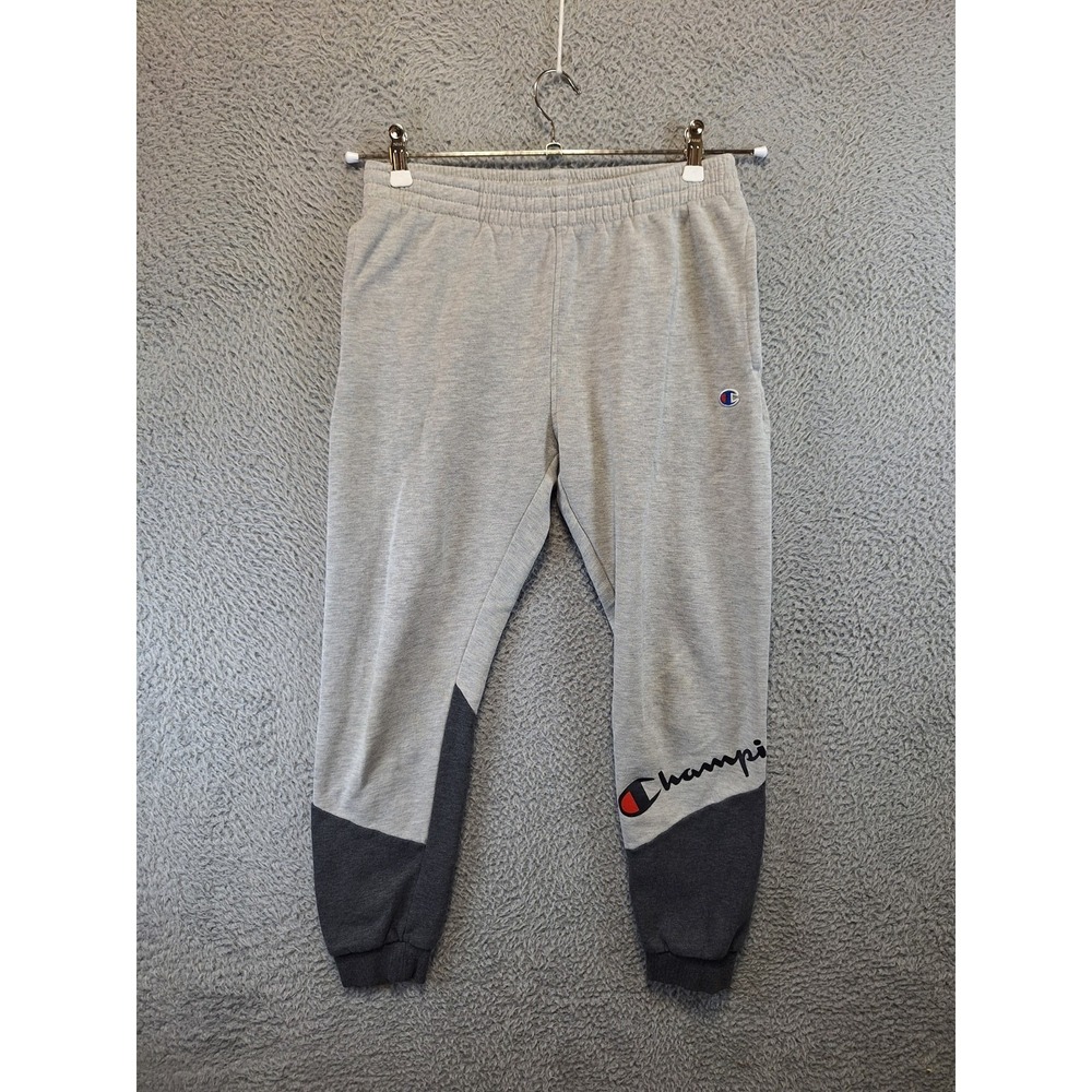 Champion Sweatpants Boys L (Fits 28x26) Gray Black Fleece Stretch Script Logo